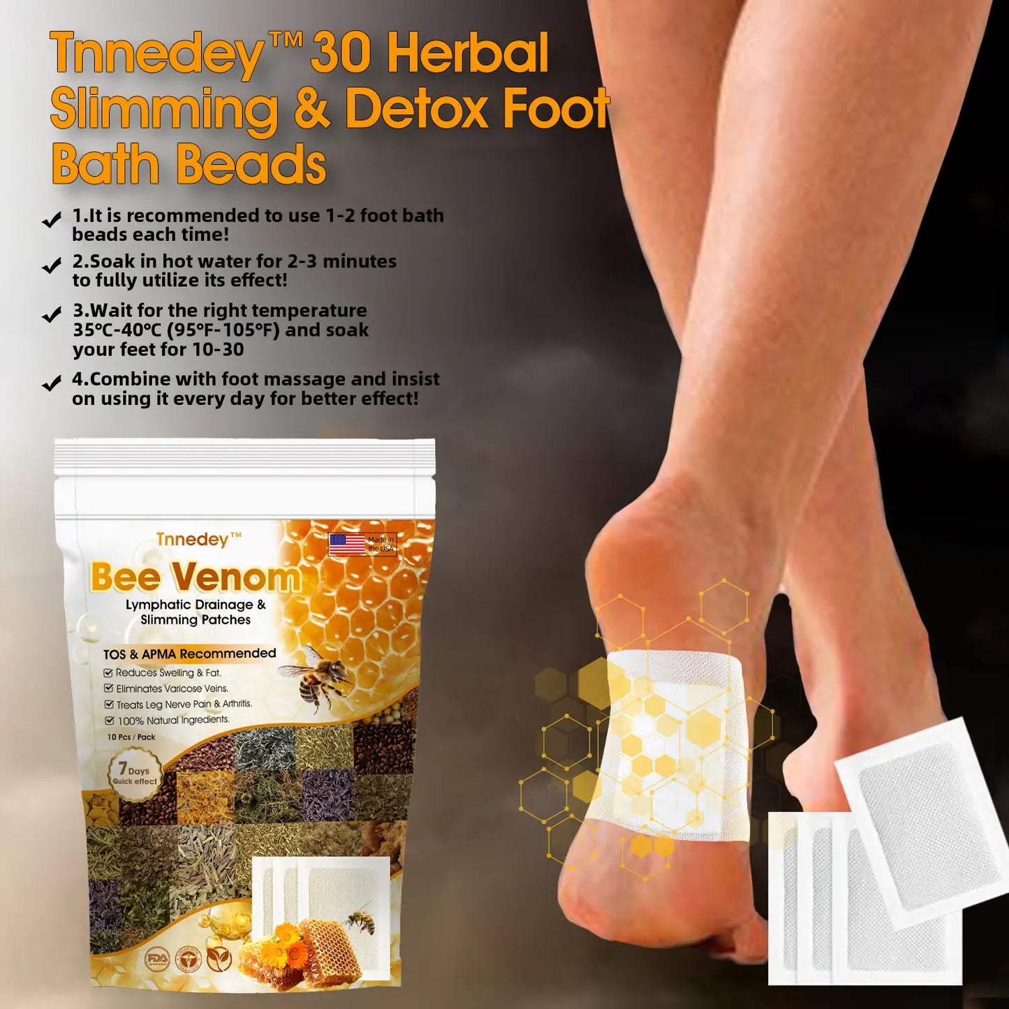 Bee Venom Lymphatic Drainage & Slimming Foot Patches (Pack of 10)🌿👣